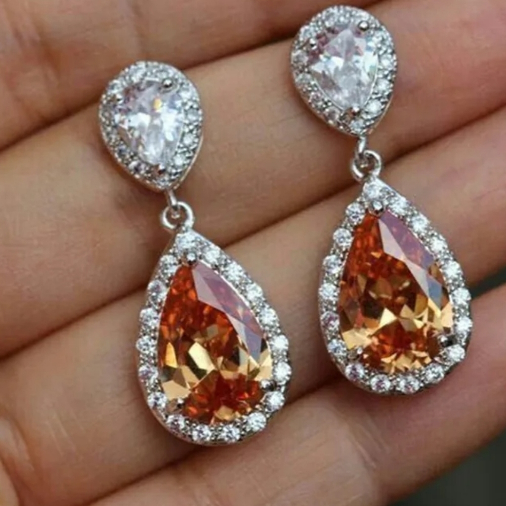Silver Tone Topaz and Crystal Earrings